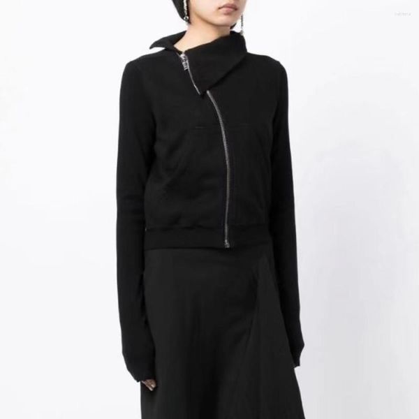 Kadın Ceketleri Kadın Ceket 2023 Sonbahar Y2K eğimli fermuar yüksek boyunlu pamuklu frezili sweatshirt moda birleştirme sıradan peplum ceket üst