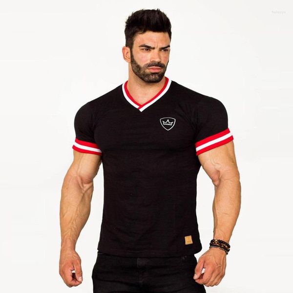 Homens camisetas 2023 Slim Fit Tees Homens Patchwork Camisetas Camisa de Compressão Tops Musculação Fitness O-pescoço Manga Curta