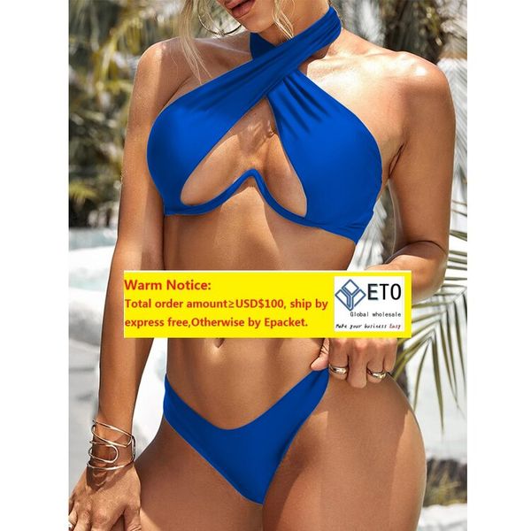 Maiô sexy, biquíni de natação, roupa de praia para natação, sutiã com armação de duas peças, suporte multi cores sólidas, bandagem, LL