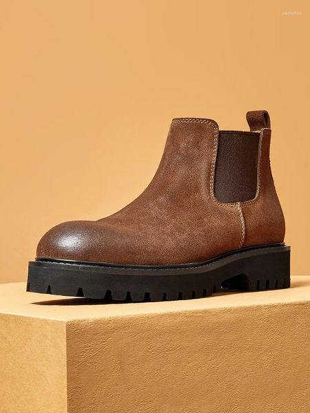 Botlar Varış Erkekler Süet Nubuck Deri Retro Basit Kayış, Günlük Modaya Modaya Modeli Adam Sonbahar Kış Kısa Ayakkabı