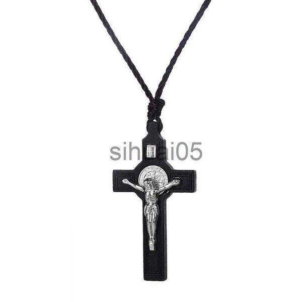 Ожерелья с подвесками, религиозное ожерелье с распятием INRI для мужчин и женщин, католический маленький деревянный крест, ожерелье, подвеска, ювелирные изделия, веревочные цепи, колье 60 см x1009