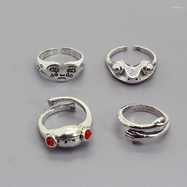 Cluster Ringe 1 STÜCK Vintage Niedlicher Schrei Gesicht Frosch Ring Für Frauen Männer Punk Hiphop Kreative Rote Augen Kröte Tiere Umarmung Hand Offen Unisex Schmuck