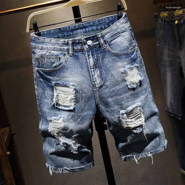 Männer Shorts Sommer Dünne Denim Trend Licht Blau Farbe Mode Hosen Lose Persönlichkeit Zerrissene Jeans Männer Kleidung