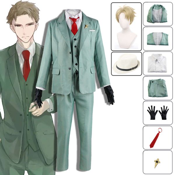 Anime Spy X Famiglia Loid Forger Costume Cosplay Abito verde chiaro Parrucca bionda Cappello Twilight Outfit Camicia Cravatta Abbigliamento uomo Halloweencosplay