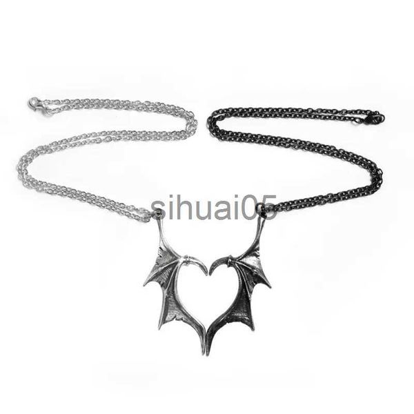 Halsketten mit Anhänger Gothic Teufelsflügel Anhänger Halsketten für Frauen Männer Retro Tier Fledermaus Herz BFF Beste Freundin Paar Halskette Punk Hiphop Schmuck x1009