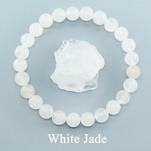 Link pulseiras genuíno natural branco jade grânulo pulseira mulheres homens redondos jades pedra elástica pulseira purificar a alma yoga meditação jóias
