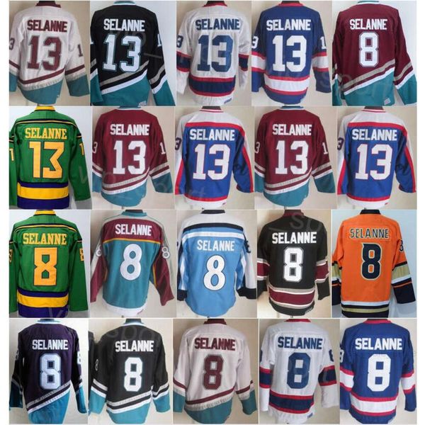 CCM Hokey Retro Formaları 8 Teemu Selanne Emekli Vintage Klasik Nakış ve Dikiş Takımı Rengi Mighty Mor Beyaz Siyah Mavi Kırmızı Yeşil Turuncu Nefes Bulabilir Yüksek