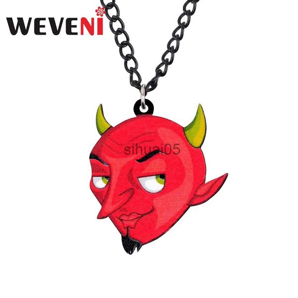 Collane con ciondolo WVENI Dichiarazione Acrilico Halloween Diavolo Rosso Satana Collana con ciondolo Catena Party Bigiotteria per donne Ragazze Regalo Bijoux 2019 x1009