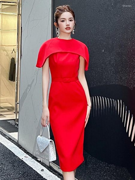 Vestidos de trabalho 2023 elegante temperamento nobre 2 peça conjunto feminino manto vermelho topos jaqueta festa de noiva vestidos de noite femme roupas de aniversário