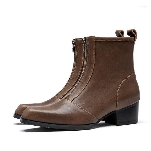 Stivali autunno inverno vera pelle caviglia uomo punta quadrata zip altezza aumento uomo tacchi alti moda cucito 36-44