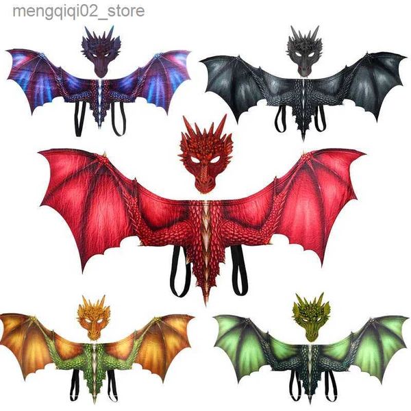 Tema Costume Adulto Ragazzo e ragazza Bambini Decorazione di Halloween Festa di Carnevale Animale Vieni Drago Cosplay Mascherata Maschera e Ali Q240307