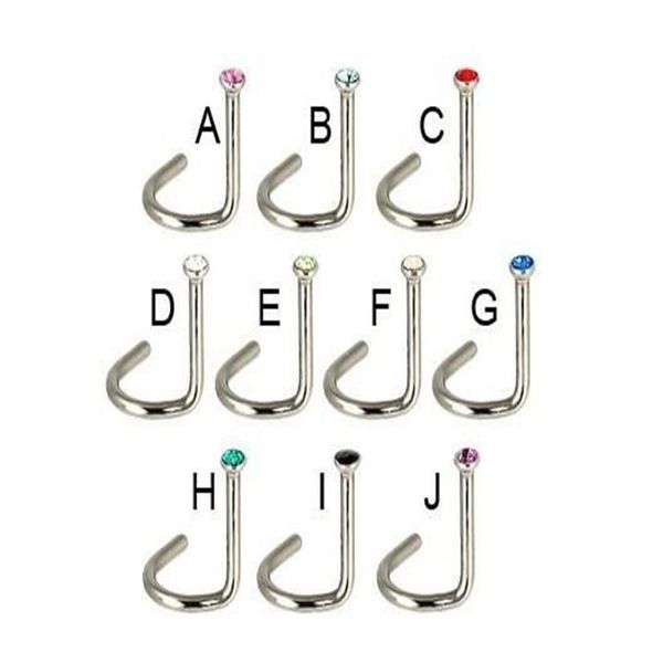 Viti Naso Borchie Anello al naso Gemma Colore misto Body piercing Gioielli Acciaio inossidabile 316L 100 pezzi lotto228q