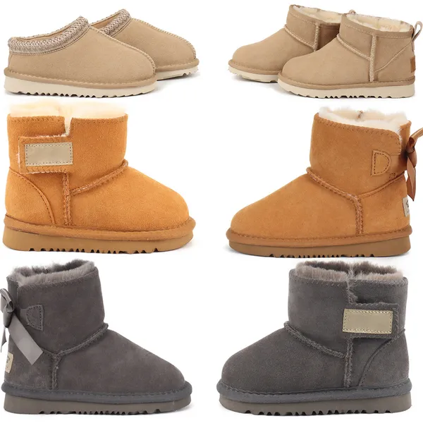 Australischer Ugglie-Designer-Klassiker Tasman Kinder-Schneestiefel, pelzige, lange Wolle, Herbst- und Winterwärme, Super-Mini-Stiefel, Stiefeletten aus echtem Leder