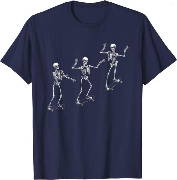 Herren-T-Shirts, lustiges Skelett-Skateboard-Halloween-T-Shirt, übergroßes, lässiges Baumwollhemd für Männer