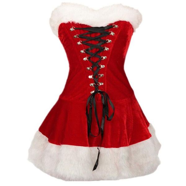 Traje feminino de Papai Noel Deluxe Velvet Natal Xmas Red Girl Dress Hat217p