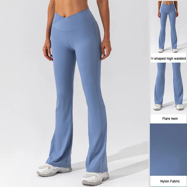 Экипировка для йоги с V-образными эластичными брюками с высокой талией, свободные широкие брюки для фитнеса и танцев, повседневная повседневная мода, сексуальный нейлон 231009