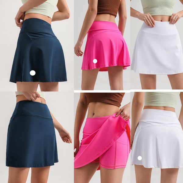 LU-1123 feminino esportes yoga saias shorts de treino zíper plissado tênis golfe saia anti exposição fitness saia curta com bolso ginásio