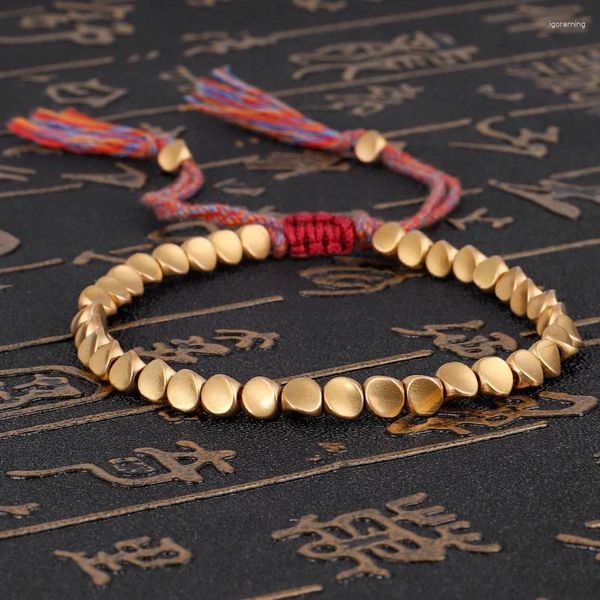 Bracelet Bracelets bouddhistes tibétains faits à la main, perles de cuivre tressées à la main, corde porte-bonheur réglable, Bracelets pour femmes et hommes, bijoux