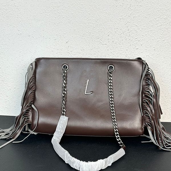 Ys ysla tassels tasche bag ketten kauferbeutel unterarmtasche armpit Taschen Frauen mittelgroße Laptop -Tasche große Taschen Handtasche glattes Kuhlattenleder Retro Hardwar