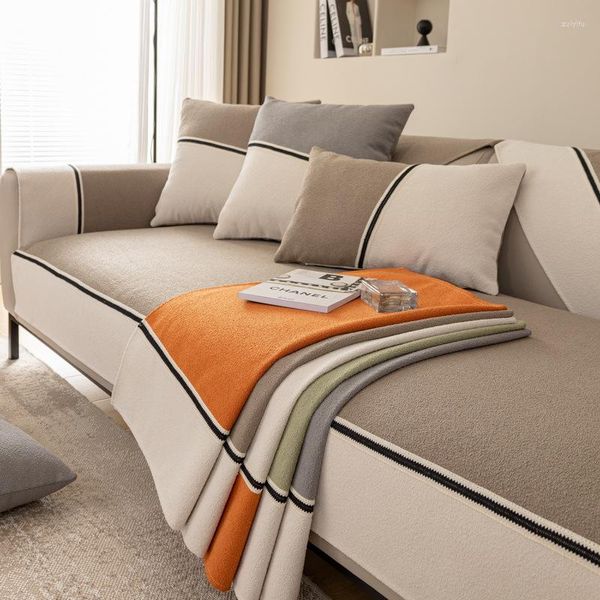 Cadeira cobre universal sofá capa toalha chenille tecido emenda sala de estar almofada antiderrapante braço encosto linhas pretas