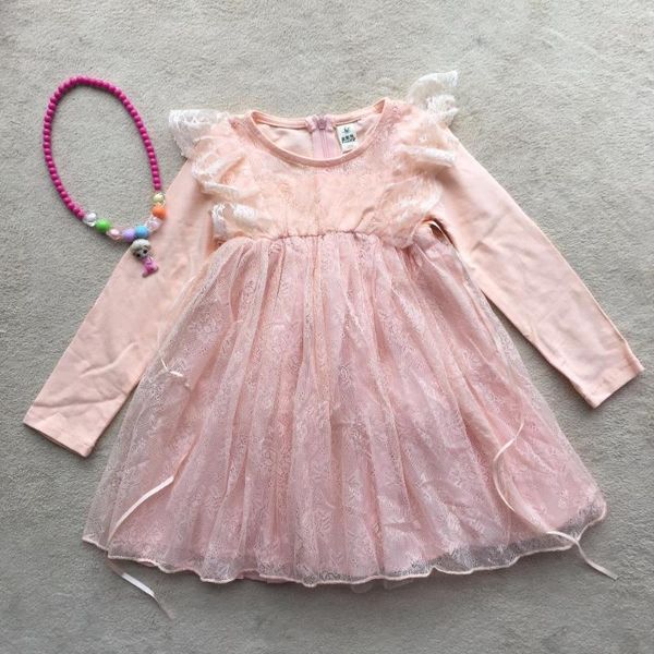 Abiti da ragazza CC Pink 1-6Y Baby Splicing Tulle Abito in pizzo Infantile Bambino Principessa Tutu Manica volante Party Bambini Guaze Abbigliamento