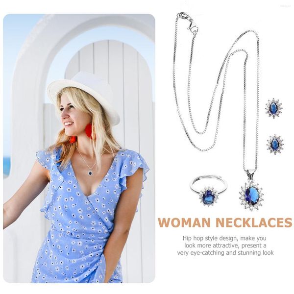 Halskette Ohrringe Set Zierliche Saphir Anzug Kristall Anhänger Geschenk Mode Legierung Anhänger Miss