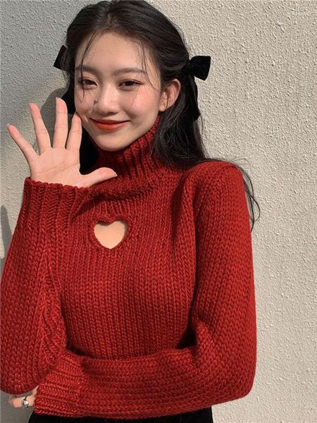 Frauen Pullover Koreanische Herbst Rollkragen Crop Knit Pullover Dongdaemun Designer Liebe Aushöhlen Pullover Hohe Qualität Top 2023