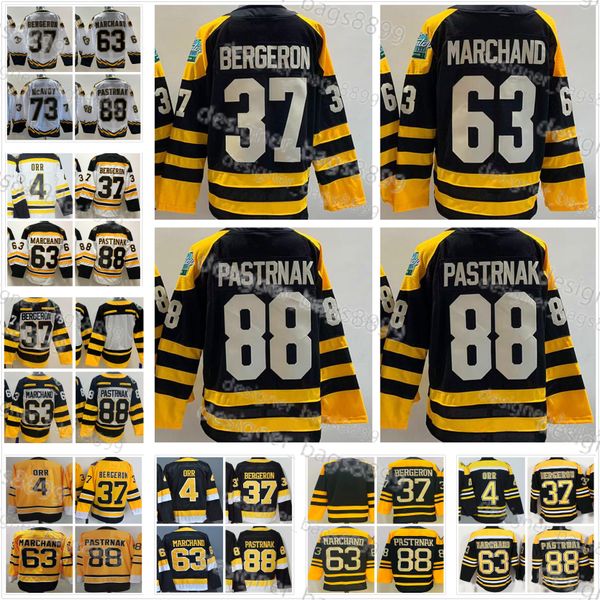 2023 ters retro hokey formaları 88 David Pastrnak 63 Brad Marchand 4 Bobby Orr 37 Patrice Bergeron Boş Erkek Dikişli Gömlek Kış Klasik Stanley Kupası Finali