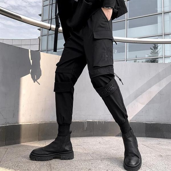 Calças masculinas preto carga joggers homens harajuku swag streetwear militar techwear homens roupas estilo japonês lápis casual tro282t