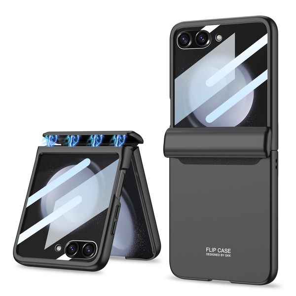 Para Samsung Galaxy Z Flip 5 Case Dobrável Magnético Grande Janela Dobradiça Proteção Película de Vidro Capa