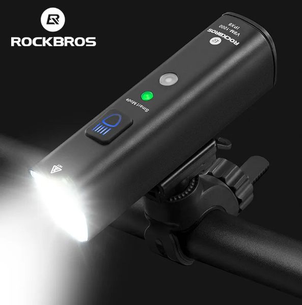 Fahrradlichter Rockbros 1000Lumen Light Smart Vibration Sensor Lampe 5Modes Bicycle Scheinwerfer LED Taschenlampe Laternenzubehör 231009