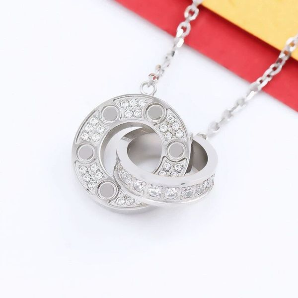 Klassisches Design Anhänger Liebe Halskette für Frauen Mädchen Doppelschleife Charms 316L Titan Stahl Hochzeitsschmuck Halsbänder_voghion.com