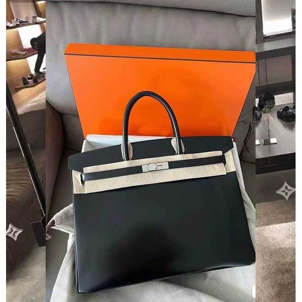 Borse originali Borsa a mano Borsa super grande Borsa unisex con bottone argento Borsa mezza fatta a mano Valigetta da uomo in pelle Togo francese