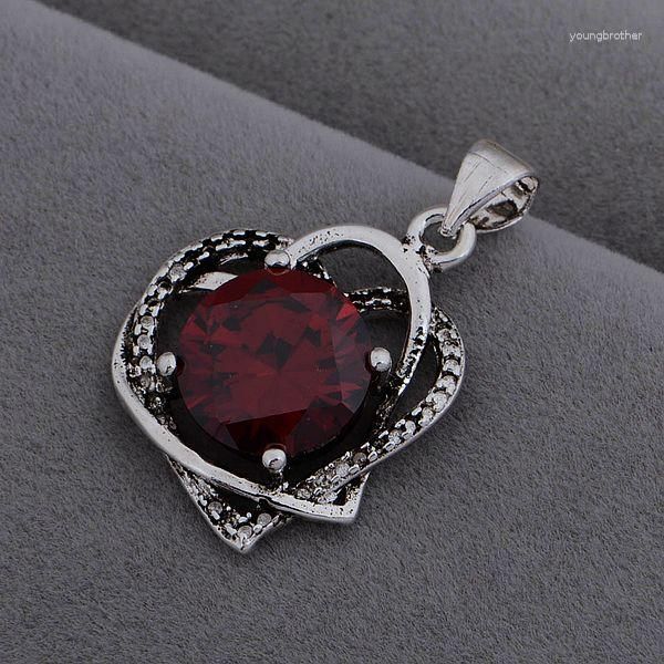Ожерелья с подвесками AN1000, ожерелье из стерлингового серебра, модные украшения, двойные сердца, инкрустированные красным камнем/hodaqfka Bspakjwa, серебряный цвет