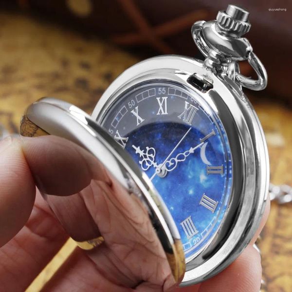 Orologi da tasca Orologio di design con quadrante argentato con cielo stellato per uomo e donna, orologio da regalo alla moda casual