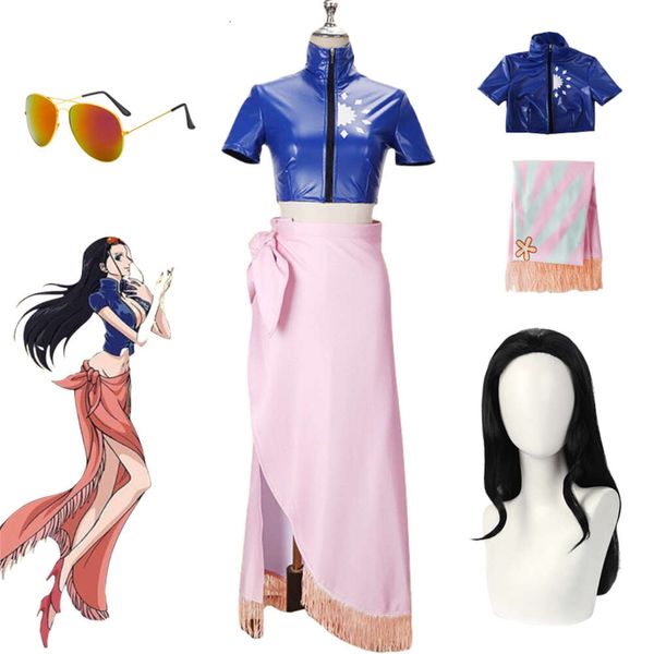 Anime Nico Robin Costume Cosplay Miss Allsunday Cosplay Top Gonna Parrucca Occhiali Abiti Costume di Carnevale di Halloween per le donnecosplay