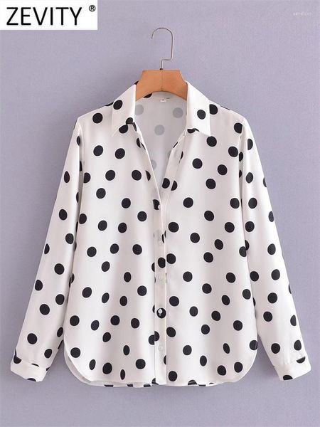 Kadın bluzları Zevity kadın moda polka noktaları baskı sıradan iş kokusu bluz kadın şık uzun kollu göğüslü gömlek blusas üstleri ls5055