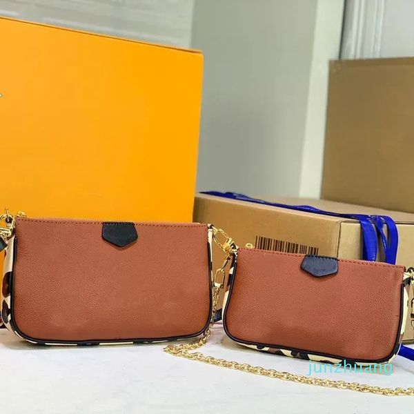 Çapraz gövde çanta çantası çoklu pochette aksesuarları 3pcs Set kabartmalı deri leopar baskılı debriyaj ayarlanabilir çıkarılabilir kayış