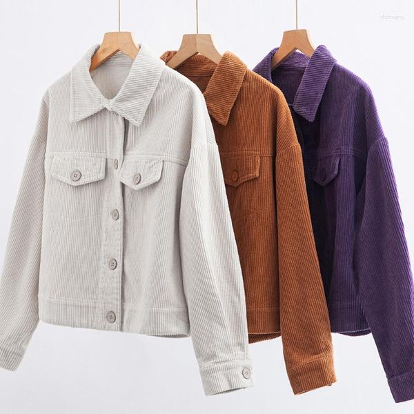 Damenjacken, lila Cordjacke, große Größe, Frühling und Herbst, koreanische Version der modischen, eleganten, lässigen Kurzjacke