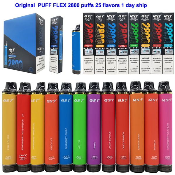 Sigarette elettroniche autorizzate QST puff flex 2800 puff Kit pod monouso 850mah Batteria Dispositivo Vape Pen con codice di sicurezza 8 ml usa e getta Magazzino USA UE