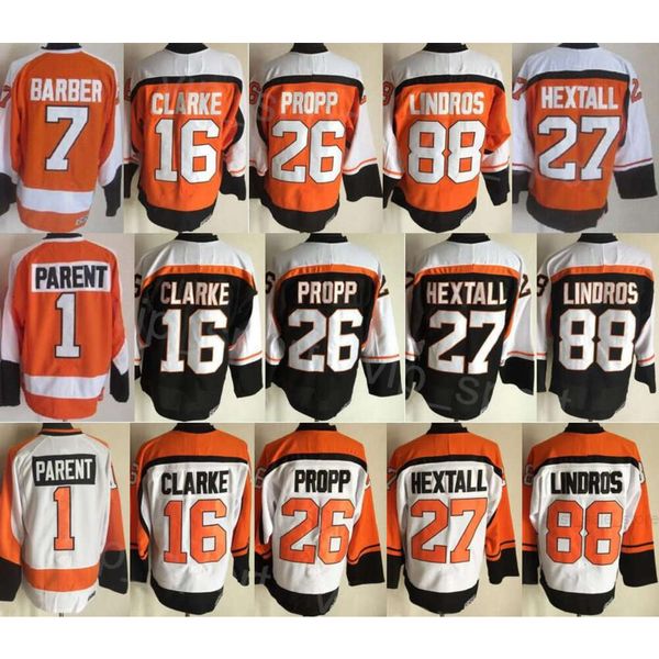 CCM Hockey Retro 8 Dave Schultz Trikots Retired 88 Eric Lindros 16 Bobby Clarke 27 Ron Hextall 26 Brian Propp 1 Bernie Parent 7 Bill Barber Aufgenähte Farbe Vintage Classic