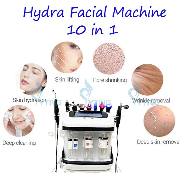 10 in 1 Hydra Macchina per il viso Microdermoabrasione Pulizia della pelle Hydro Dermoabrasione RF Rassodamento della pelle Rimozione della testa nera Sollevamento del viso