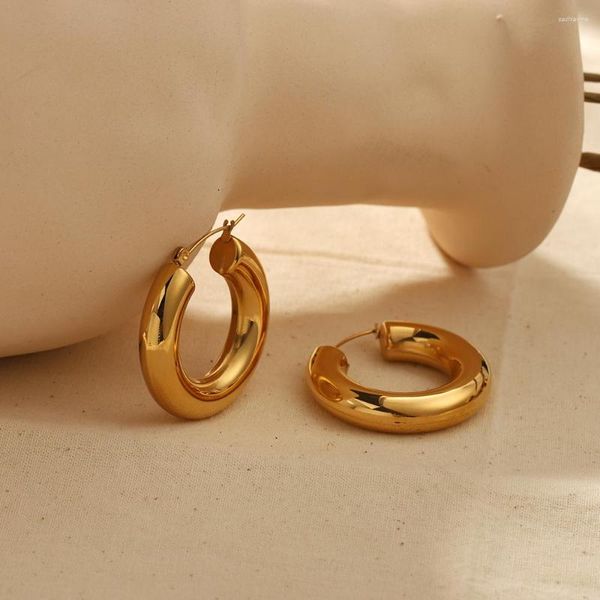 Brincos de argola vintage estilo francês 18k clipe banhado a ouro em tubo de aço inoxidável para meninas joias