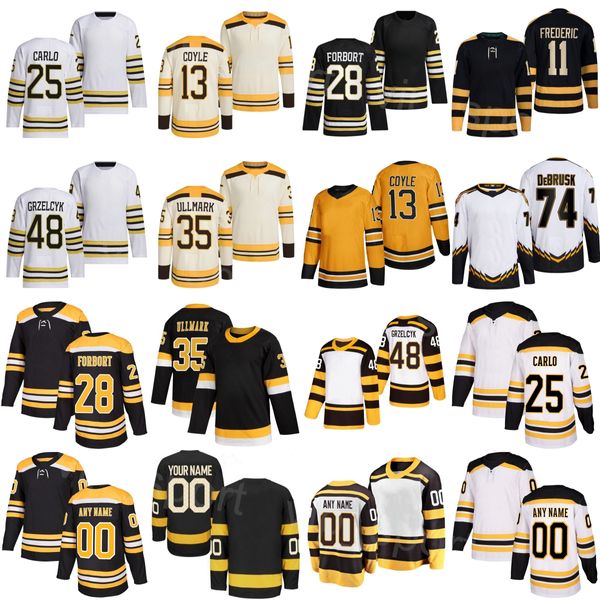 100º Centenário Hóquei 28 Derek Forbort Jersey 74 Jake DeBrusk 13 Charlie Coyle 35 Linus Ullmark 11 Trent Frederic 48 Matt Grzelcyk 25 Brandon Carlo Crianças Homem Mulher