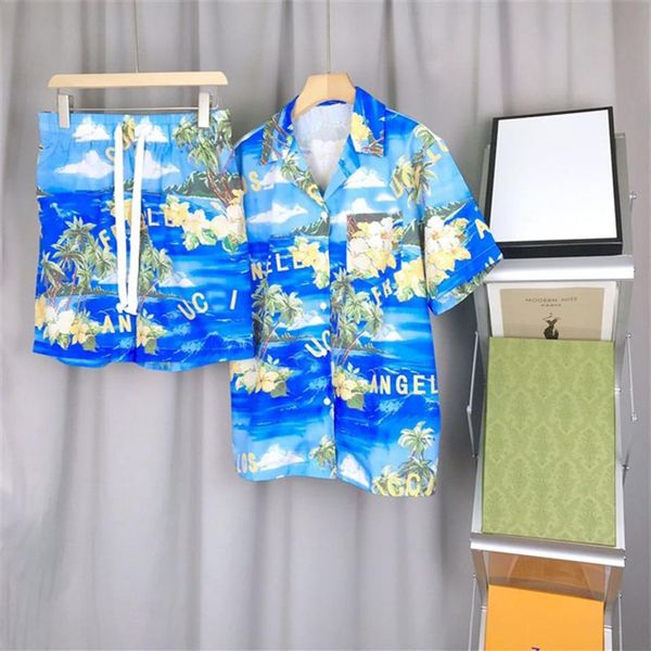 2 Sommermode Herren Trainingsanzüge Hawaii Strandhosen Set Designerhemden Druck Freizeithemd Mann Slim Fit Der Vorstand290C