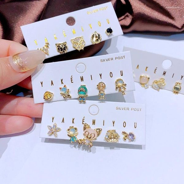 Brincos de garanhão 5 peças conjunto de piercing de zircão colorido fofo para mulheres luxo pequeno animal joias presentes