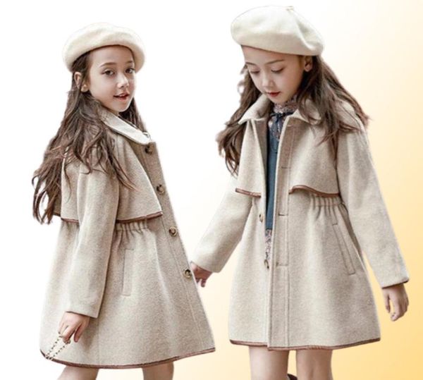 Çocuklar Kızlar Dış Giyim Kış Kızları Ceketler Yün Uzun Trench Gençler Sıcak Giysiler 4 6 8 10 12 Yıl L7172471