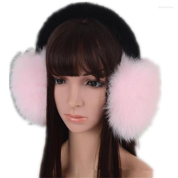 Berets Real Fur Earmuff com Black Genuine Mink Band Fluffy Winter Acessório Quente Moda Ear Muff Elegante Warmers333Z