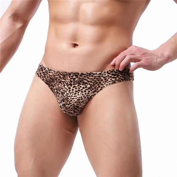 Cuecas 2 PCS Sexy Leopard Imprimir Mens Thongs G Strings Bikini Briefs Homens Underwear Bulge Bolsa Calcinhas Gay Jockstrap283b