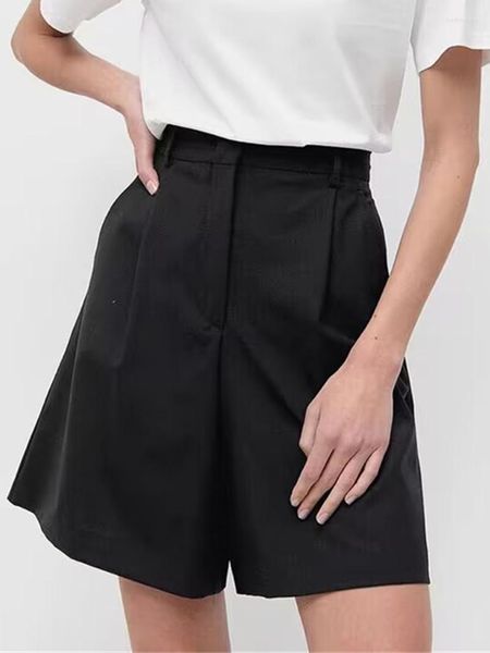 Shorts femininos casuais lã preto verão 2023 senhoras cintura alta calças com zíper com bolsos